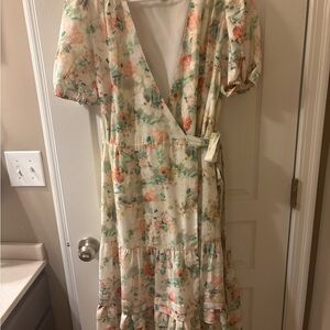 Alex Marie Floral Midi Dress in Cream and Green